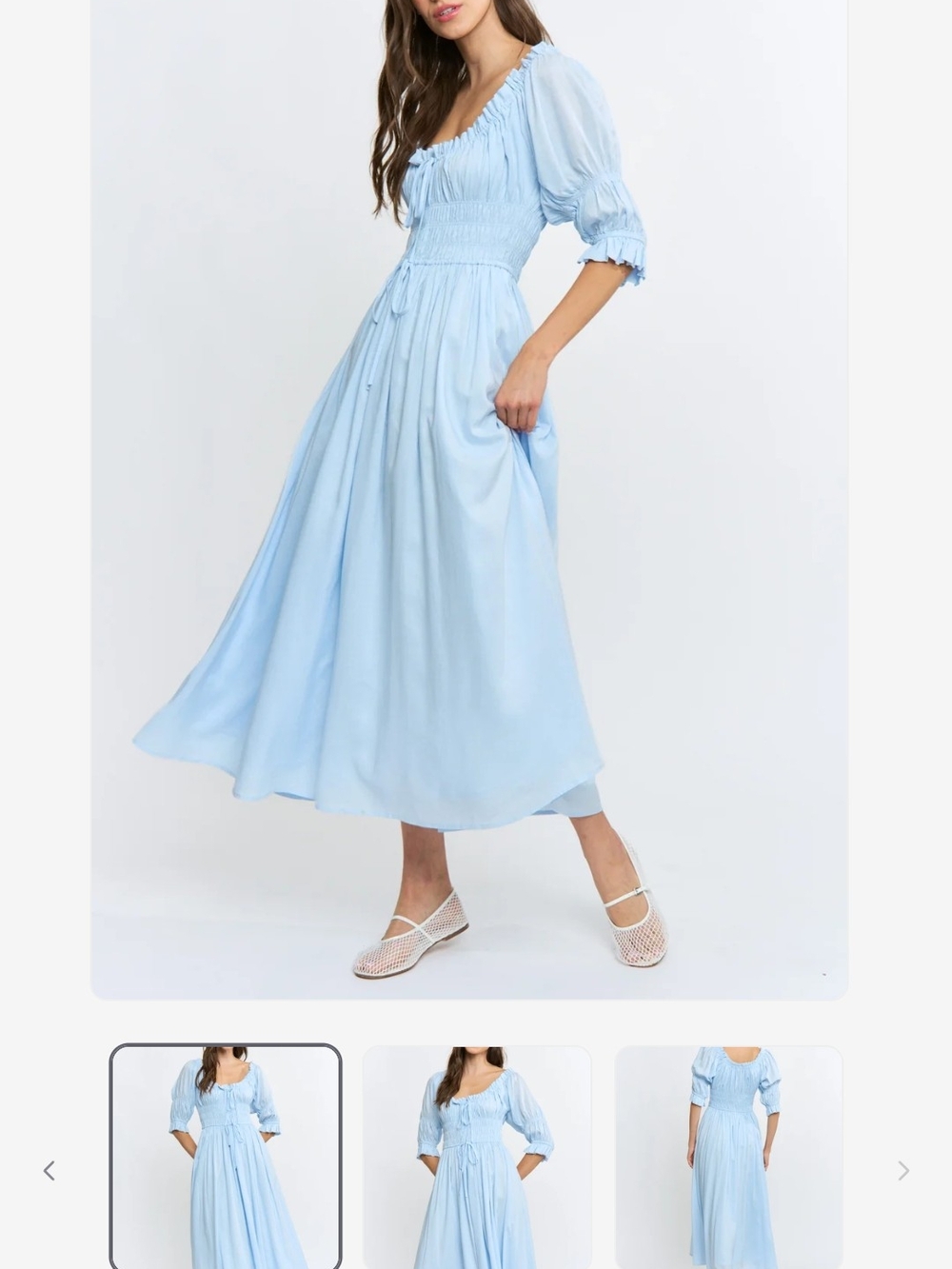 CAMILLA  Light Blue Smocked Maxi Dress with Puff Sleeves